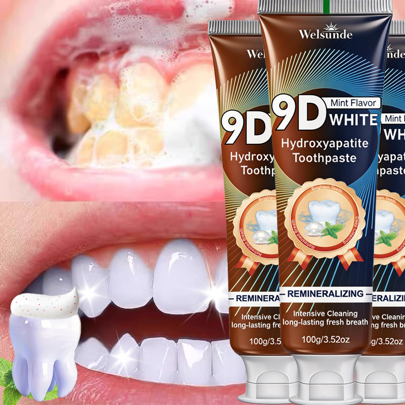 Remineralizing Toothpaste - 9Dホワイト ミントフレーバー ハイドロキシアパタイト 再石灰化歯磨き粉、強力な洗浄力、長続きする爽やかな息、歯茎の健康と鎮静効果、歯をより白く、天然成分、日常使用や旅行に最適、男性と女性への理想的なギフト