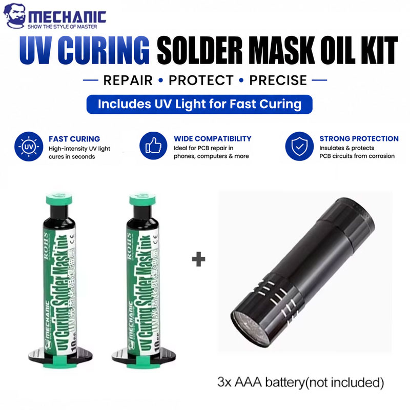 Uv Whitening Kit - メカニックUVソルダーマスクグリーンオイルキット、UV硬化ライト付き、速乾性PCB BGAワイヤー修理用、携帯電話マザーボード用