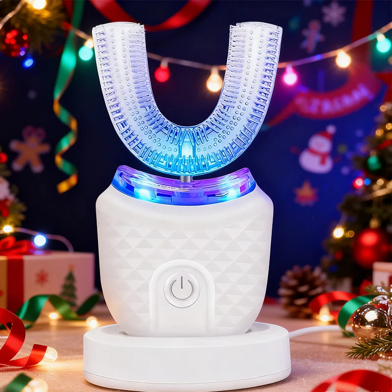 Teeth Whitening Toothbrush - トップ新製品ポータブル U 字型電動歯ブラシ、超音波 360 度洗浄、シリコンホワイトニング自動歯ブラシ口腔ツール