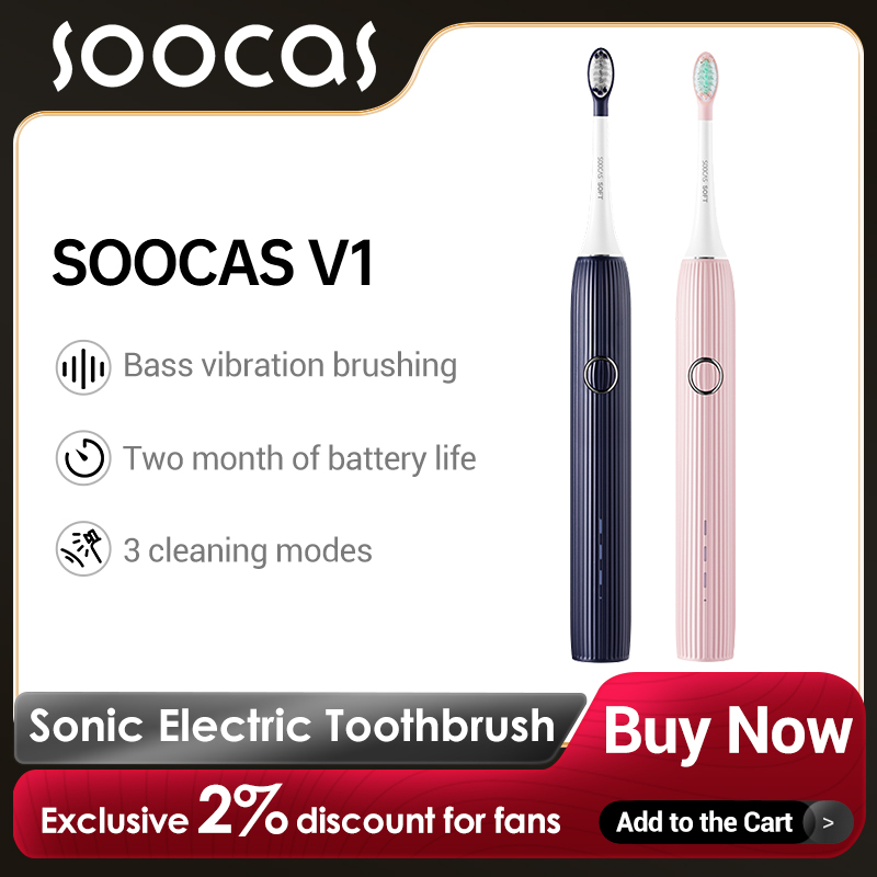 Teeth Whitening Toothbrush - Soocas-ソニック電動歯ブラシv1スマートクリーニングおよびホワイトニング、超音波歯用ブラシ、ipx7防水、ポータブルトラベル