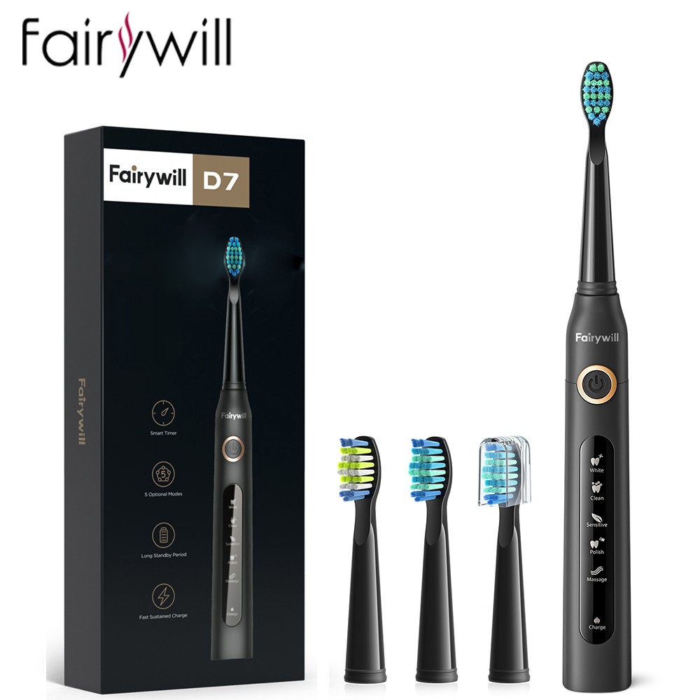 Teeth Whitening Toothbrush - Fairyill電動音波歯ブラシUSB充電FW-507充電式防水電子歯ブラシ交換ヘッド大人用