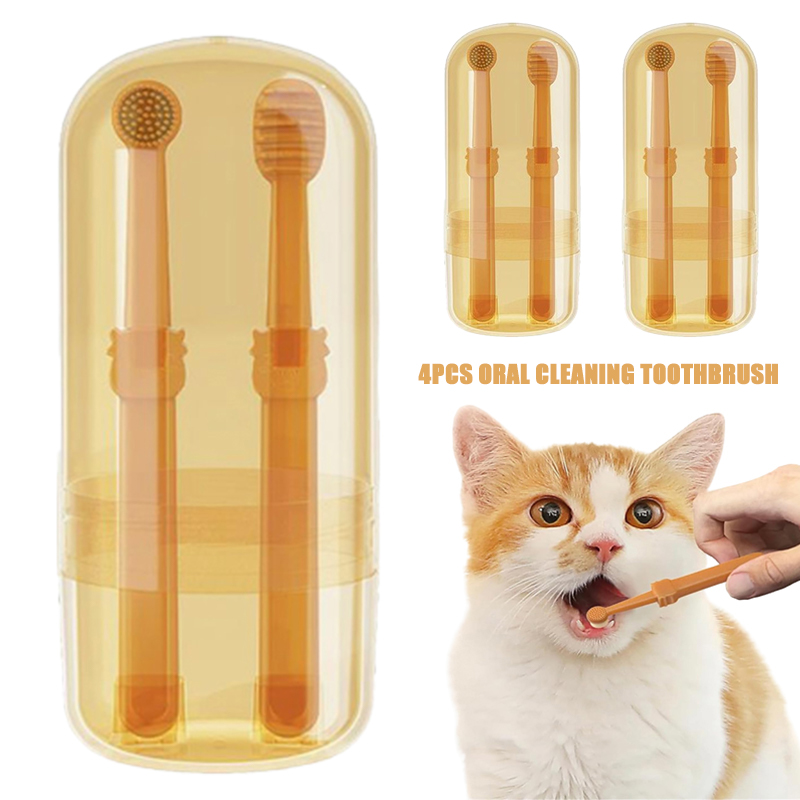 Teeth Whitening Toothbrush - 歯のホワイトニング犬猫用シリコンソフト歯ブラシオーラルケア子犬用歯ブラシ歯磨き粉ペットキット歯のクリーニングペット用品