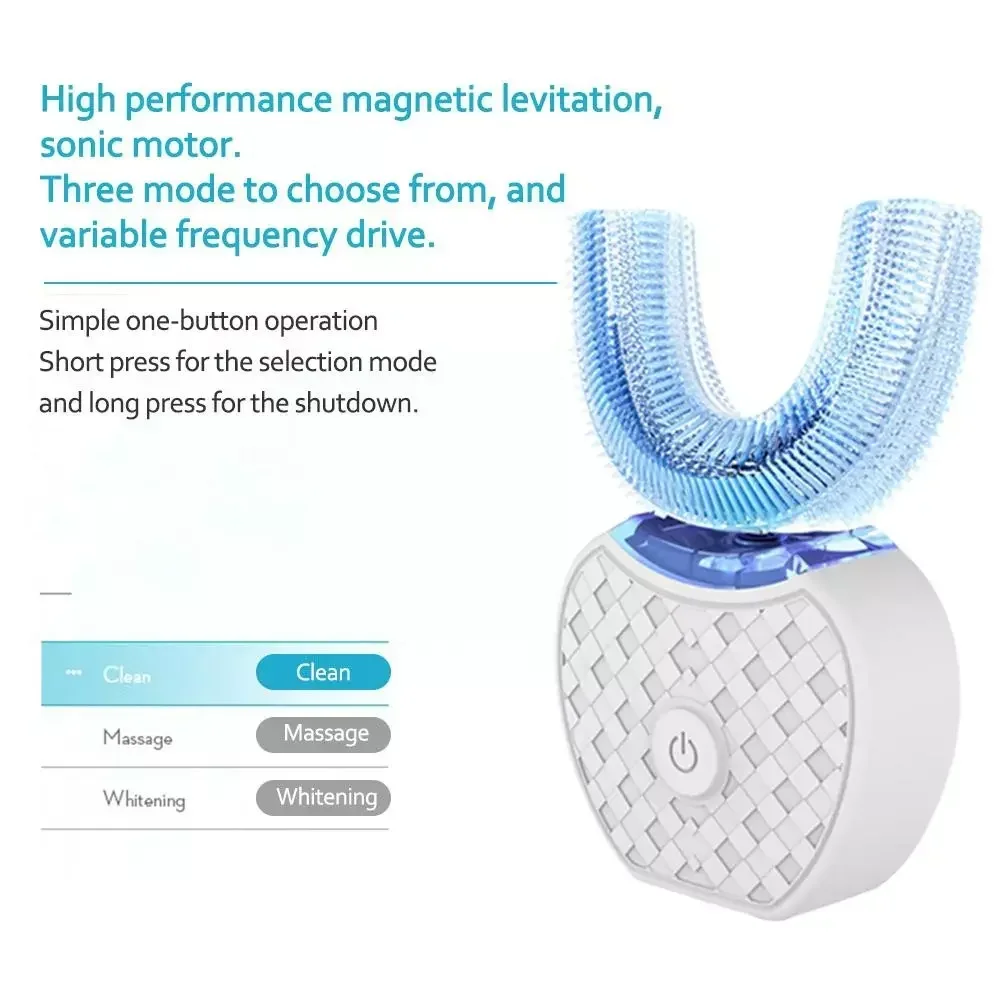 超音波電動歯ブラシ 大人用 自動U字型フルマウス360 °  - Teeth Whitening Toothbrush のレビューと価格