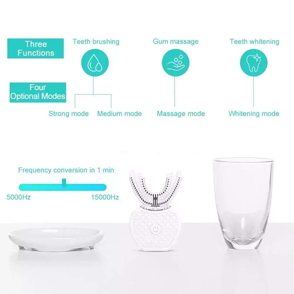 超音波電動歯ブラシ 大人用 自動U字型フルマウス360 °  - Teeth Whitening Toothbrush のレビューと価格