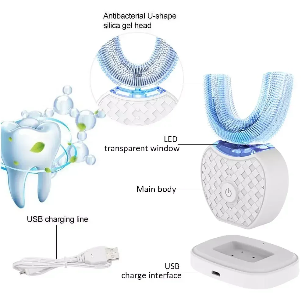 超音波電動歯ブラシ 大人用 自動U字型フルマウス360 °  - Teeth Whitening Toothbrush のレビューと価格