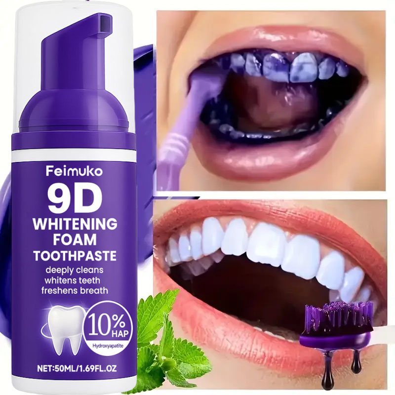 9D パープル歯磨き粉ムース 黄ばんだ歯の汚れ除去用集中ステ - Teeth Whitening Naturally のレビューと価格